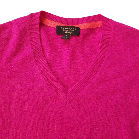 Charter Club Luxury Cashmere Sweater S Bright Pink Soft V-Neck Pullover - Picture 3 of 12